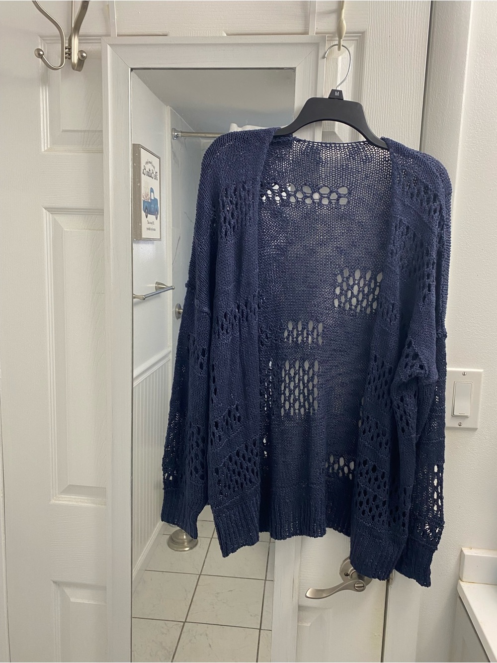 Open Knit Navy Women's Cardigan Sweater